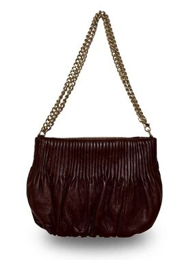 Bodhi Chocolate Brown Pleated Pebbled Leather Gold Chain Mini Crossbody NWOT